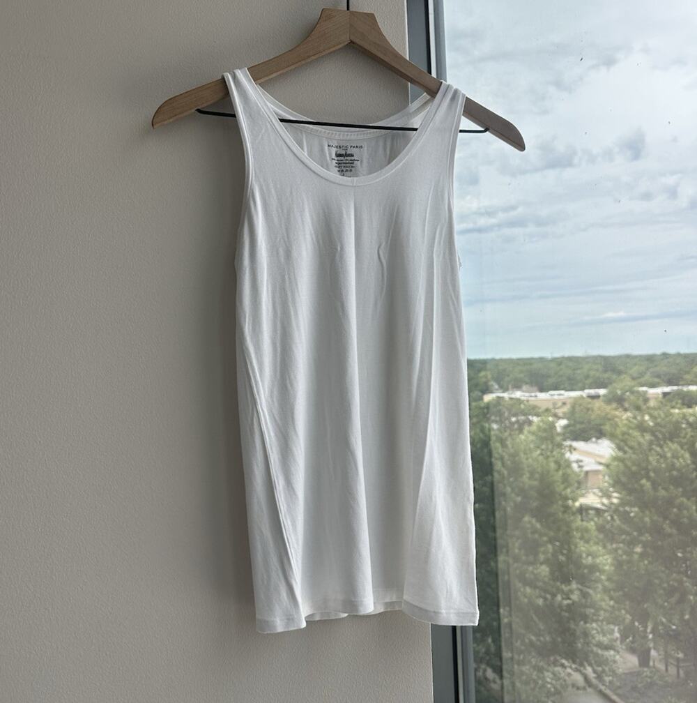 Majestic Paris White Jersey Stretch Scoop Neck Tank Top Sleeveless Women's 2